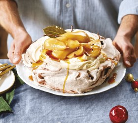 Choc Pavlova with Spiced Pears